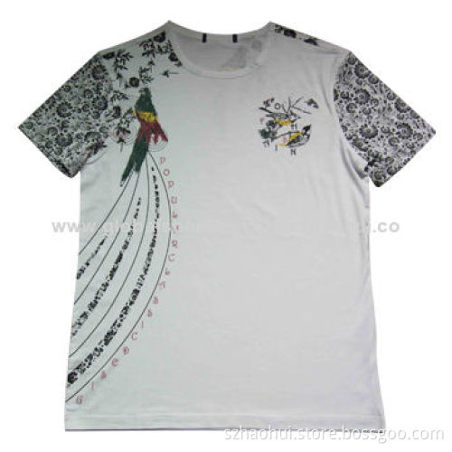 Men's custom t-shirt with printed bird icon for both men and women, OEM service offered